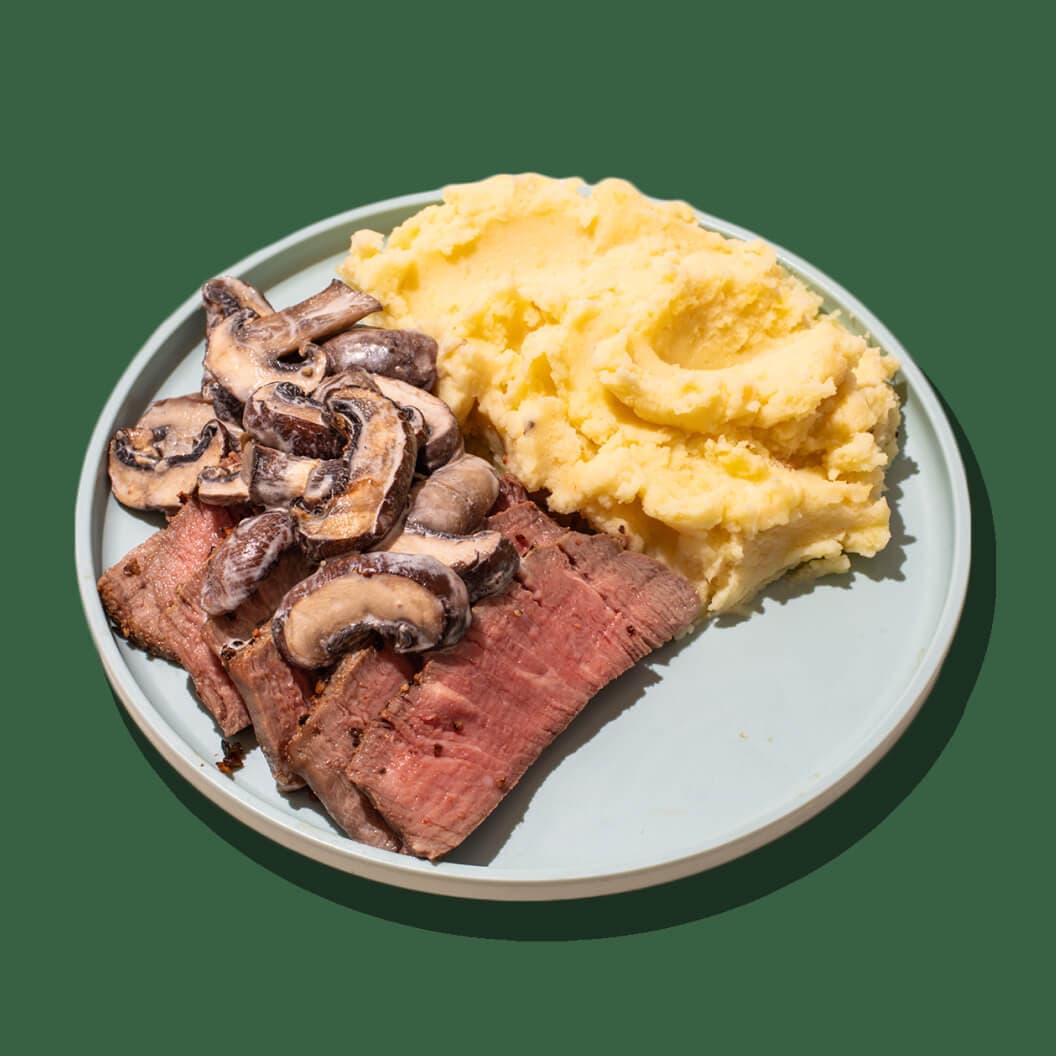 Filet Mignon + Mushroom Cream Sauce and Parmesan Crusted Mashed Potatoes